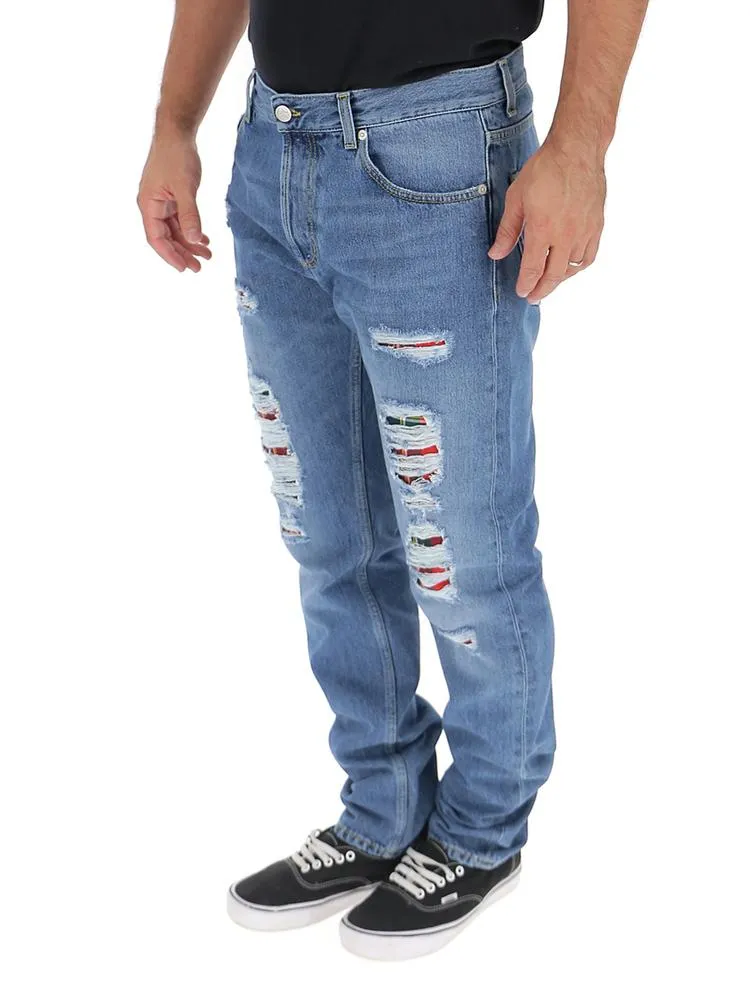 Alexander McQueen Tartan Distressed Straight Leg Jeans