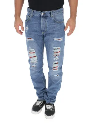 Alexander McQueen Tartan Distressed Straight Leg Jeans