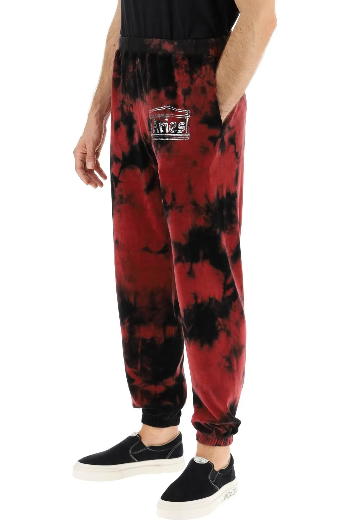 Aries Rhinestone Logo Tie-Dyed Sweatpants