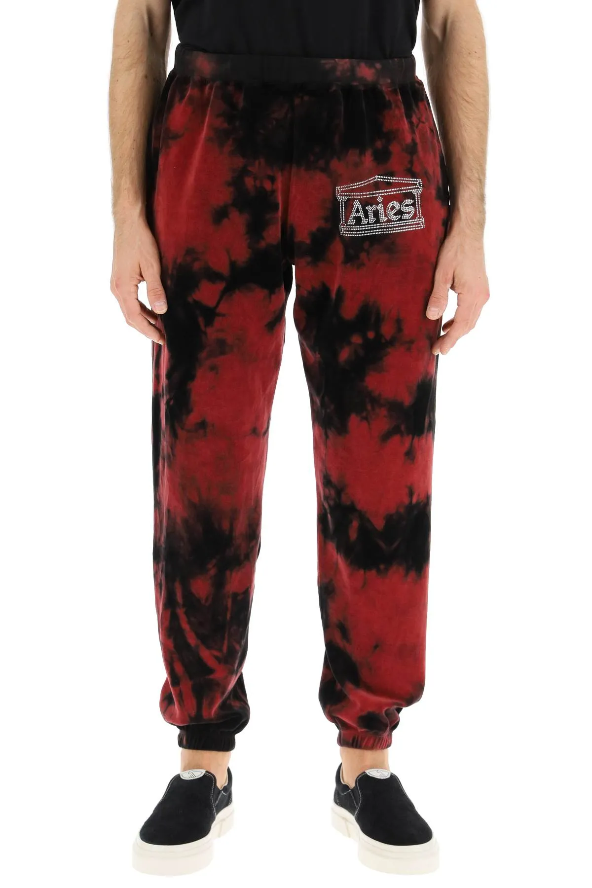 Aries Rhinestone Logo Tie-Dyed Sweatpants