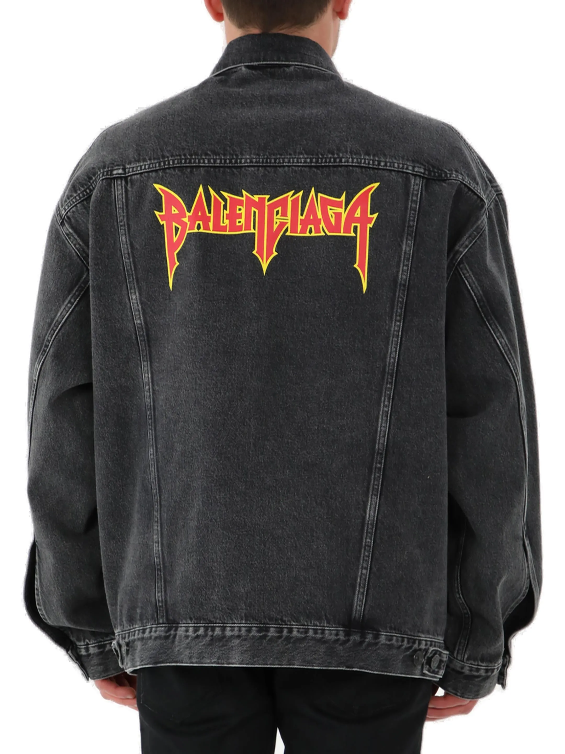 Balenciaga Logo Printed Long Sleeved Denim Jacket