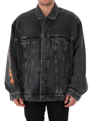 Balenciaga Logo Printed Long Sleeved Denim Jacket