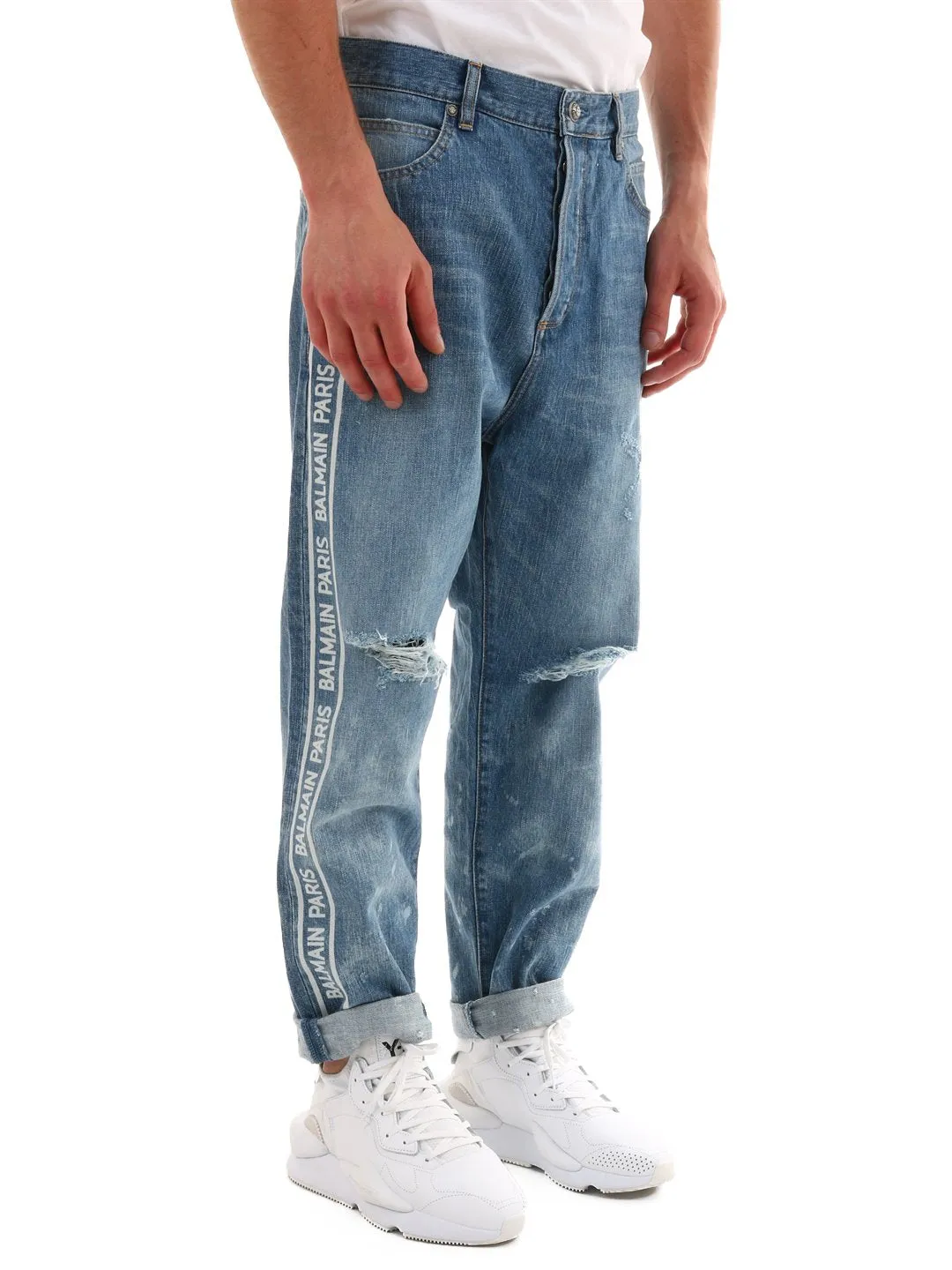 Balmain Logo Distressed Jeans