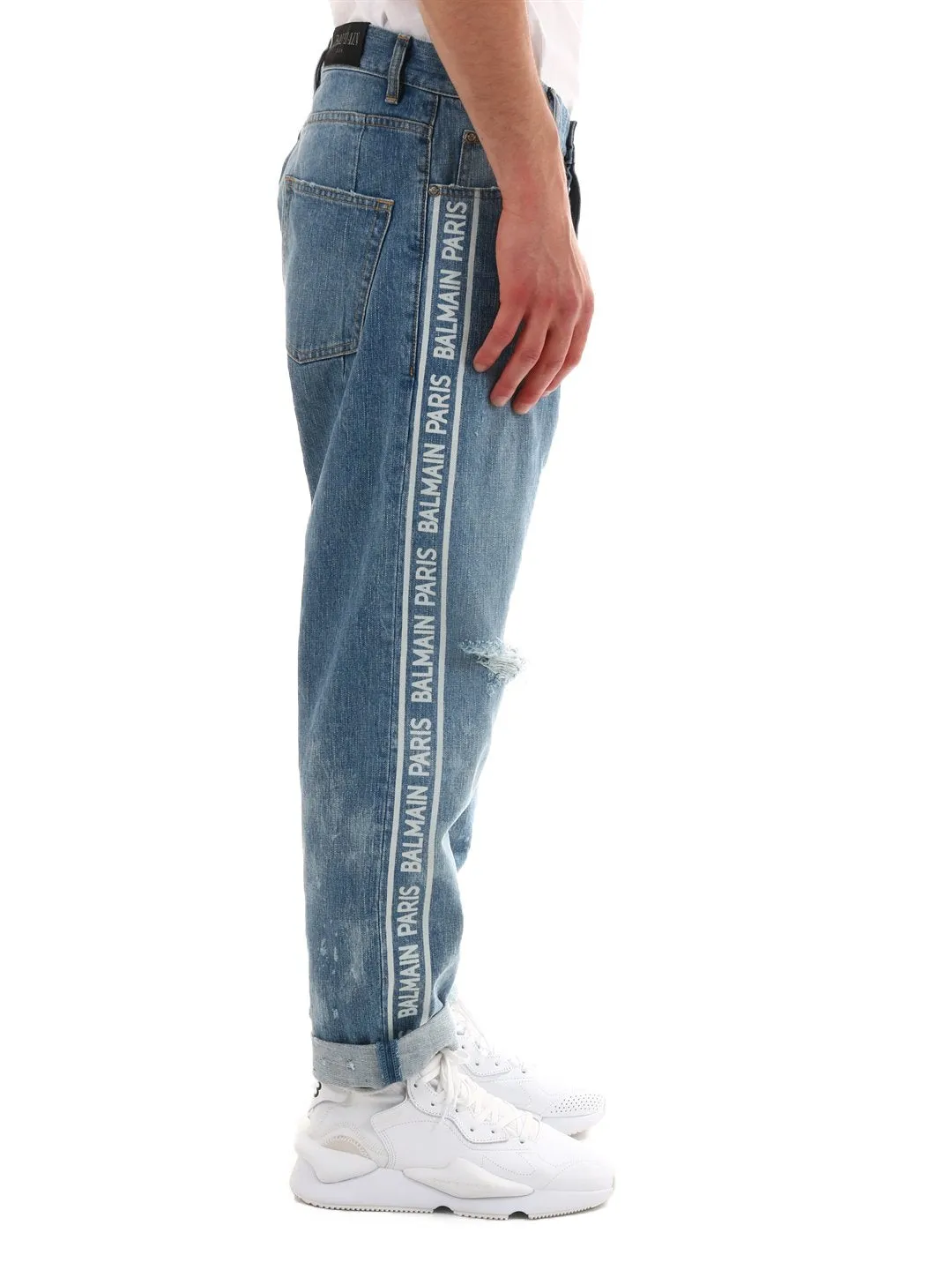 Balmain Logo Distressed Jeans