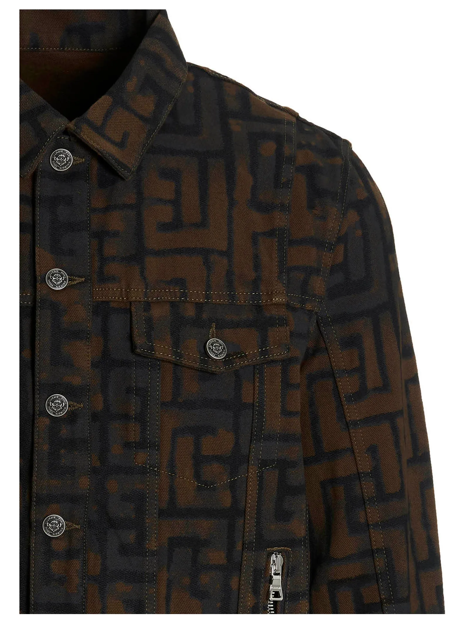 Balmain Monogram-Print Buttoned Denim Jacket