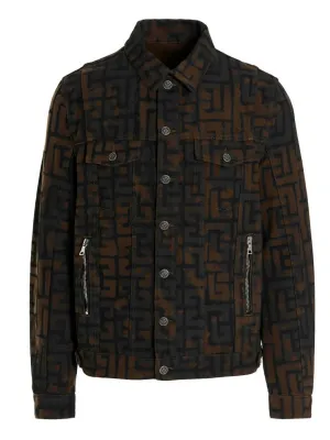 Balmain Monogram-Print Buttoned Denim Jacket