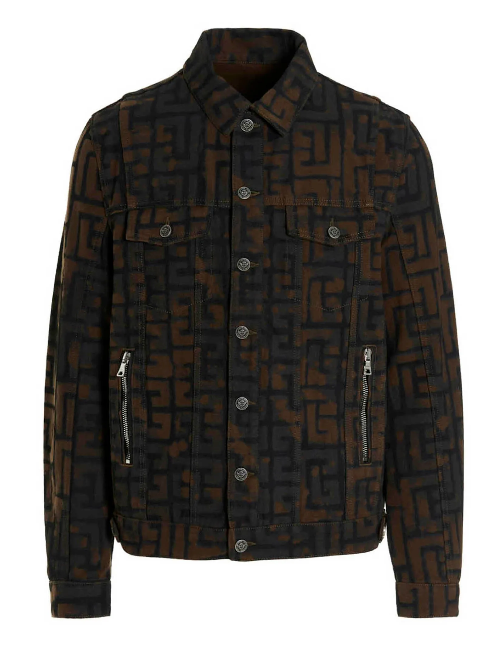 Balmain Monogram-Print Buttoned Denim Jacket