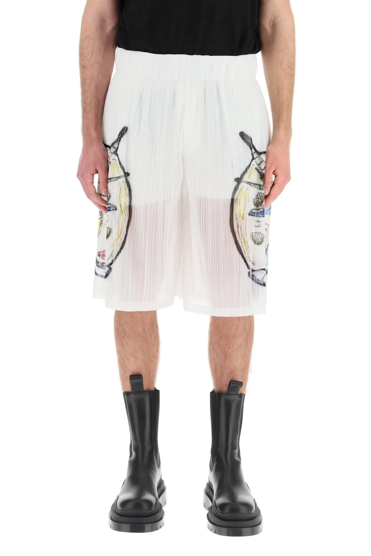 Burberry Marine Sketch Sheer Pliss Shorts