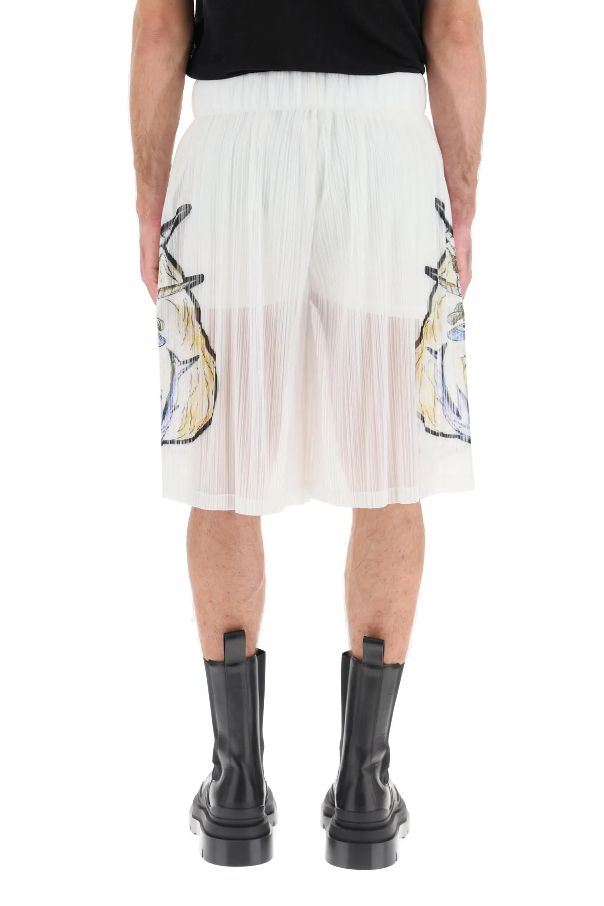 Burberry Marine Sketch Sheer Pliss Shorts
