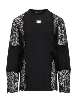 Dolce & Gabbana Lace Sleeved T-Shirt