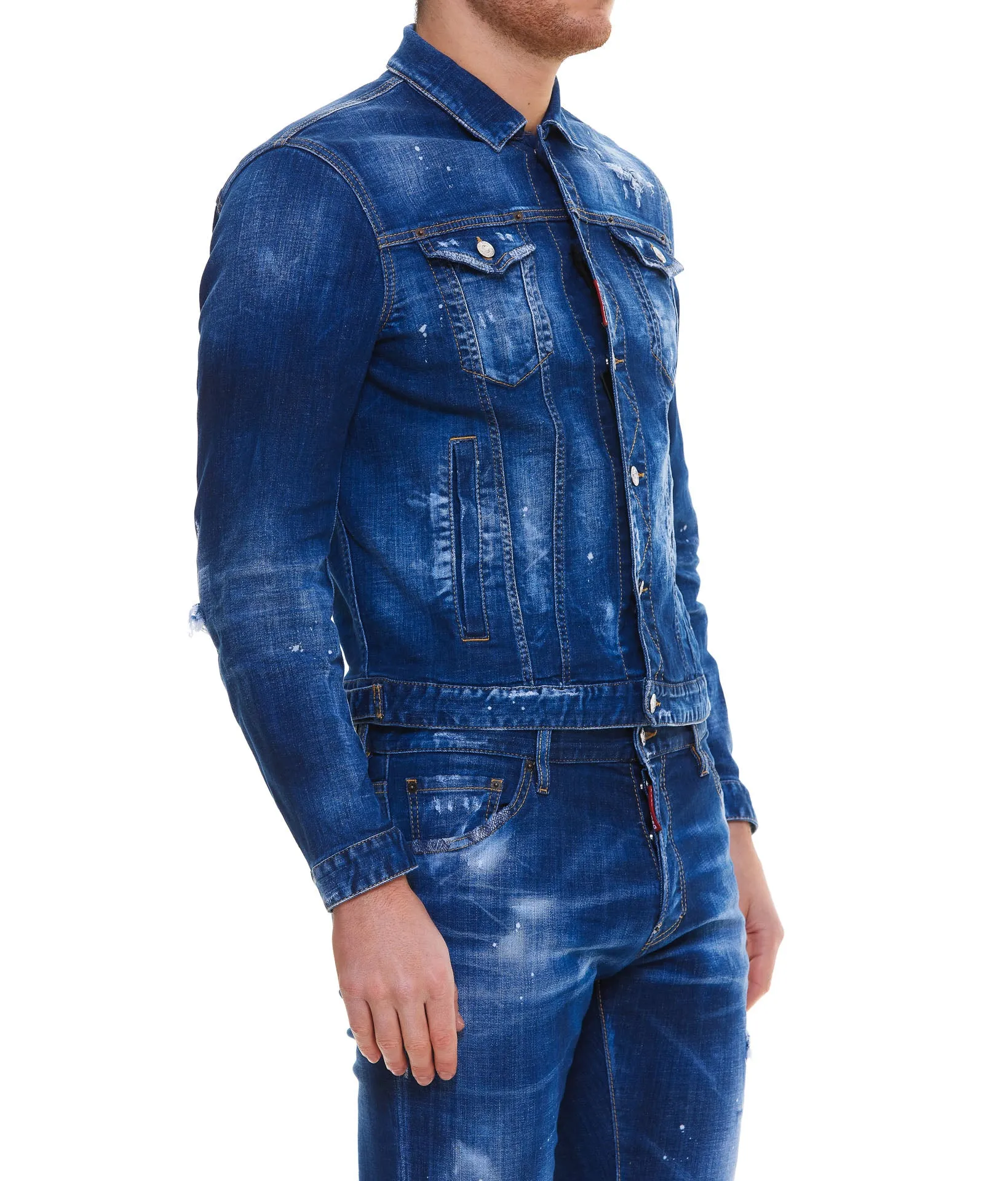 Dsquared2 Distressed Logo Printed Denim Jacket