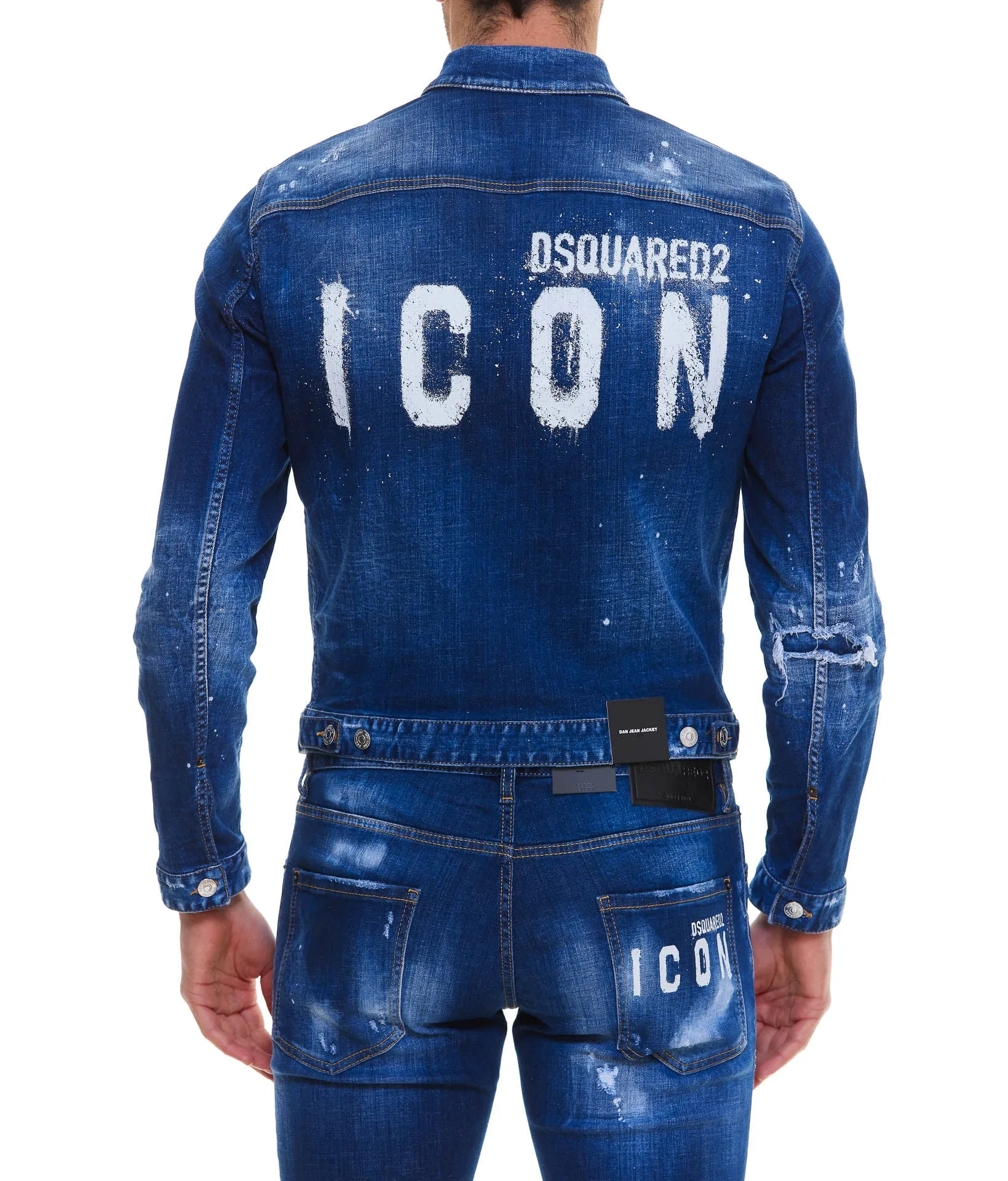 Dsquared2 Distressed Logo Printed Denim Jacket