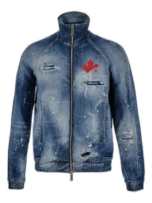 Dsquared2 Logo Print Distressed Denim Bomber Jacket