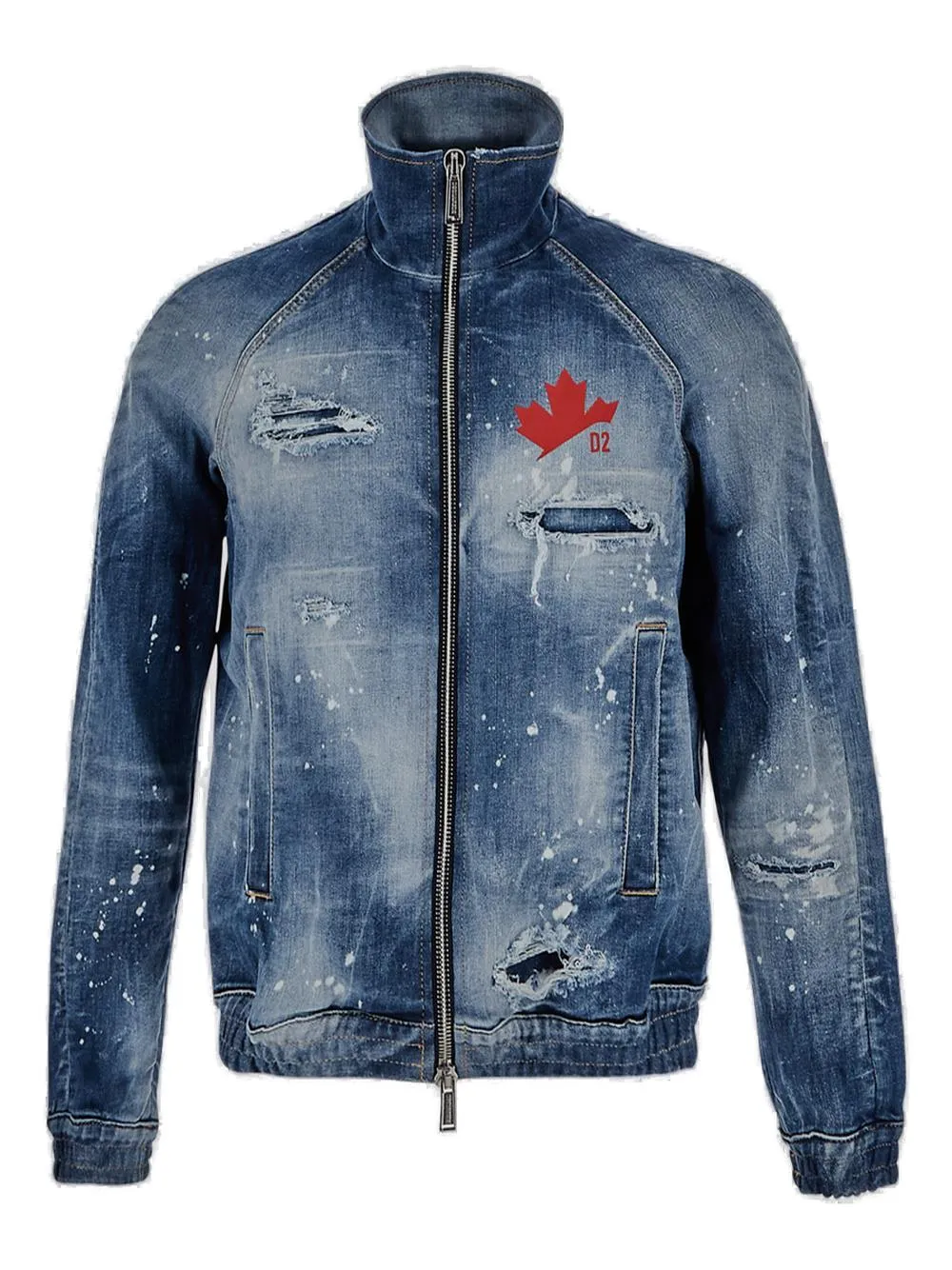 Dsquared2 Logo Print Distressed Denim Bomber Jacket
