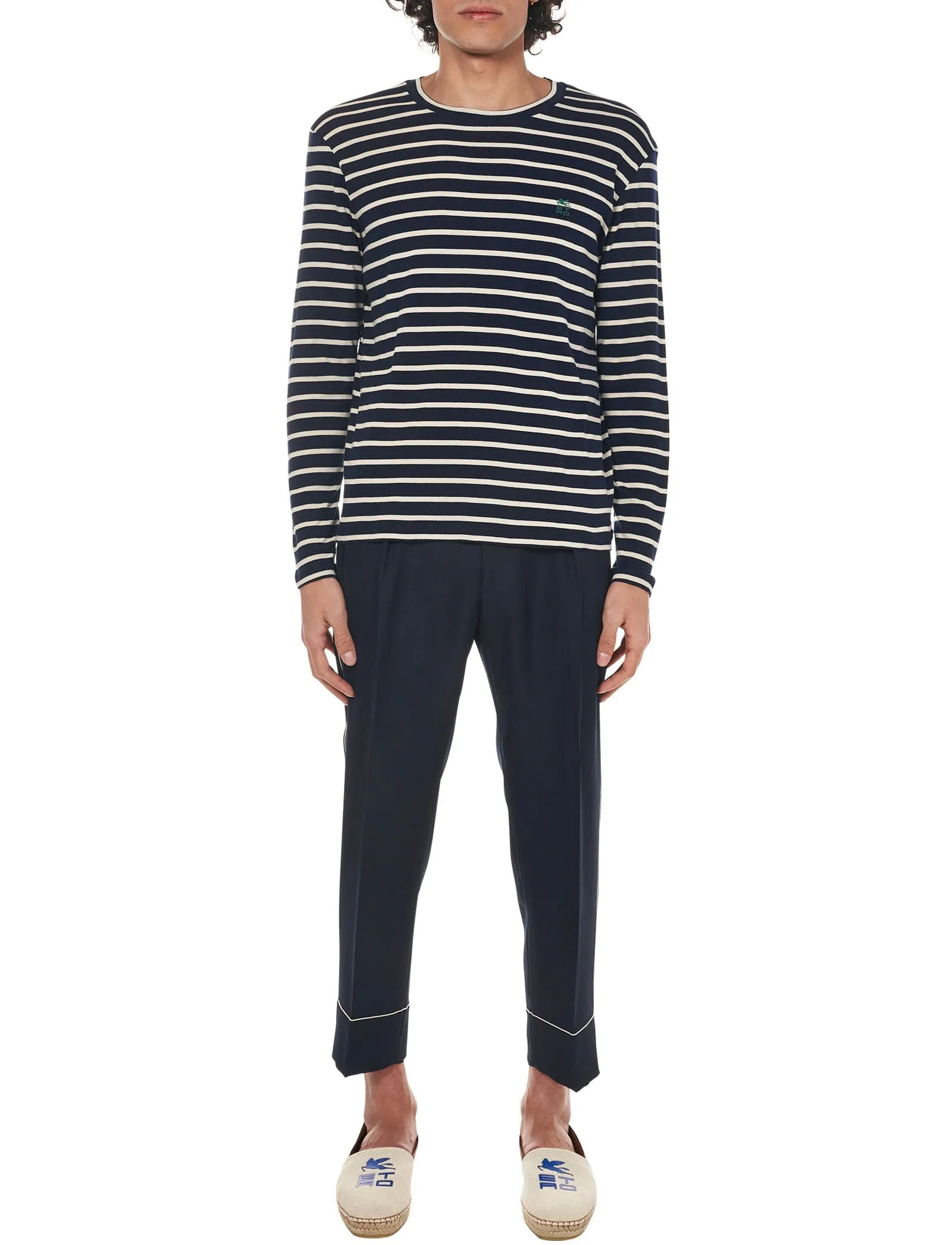 Etro Logo Embroidered Striped Crewneck T-Shirt