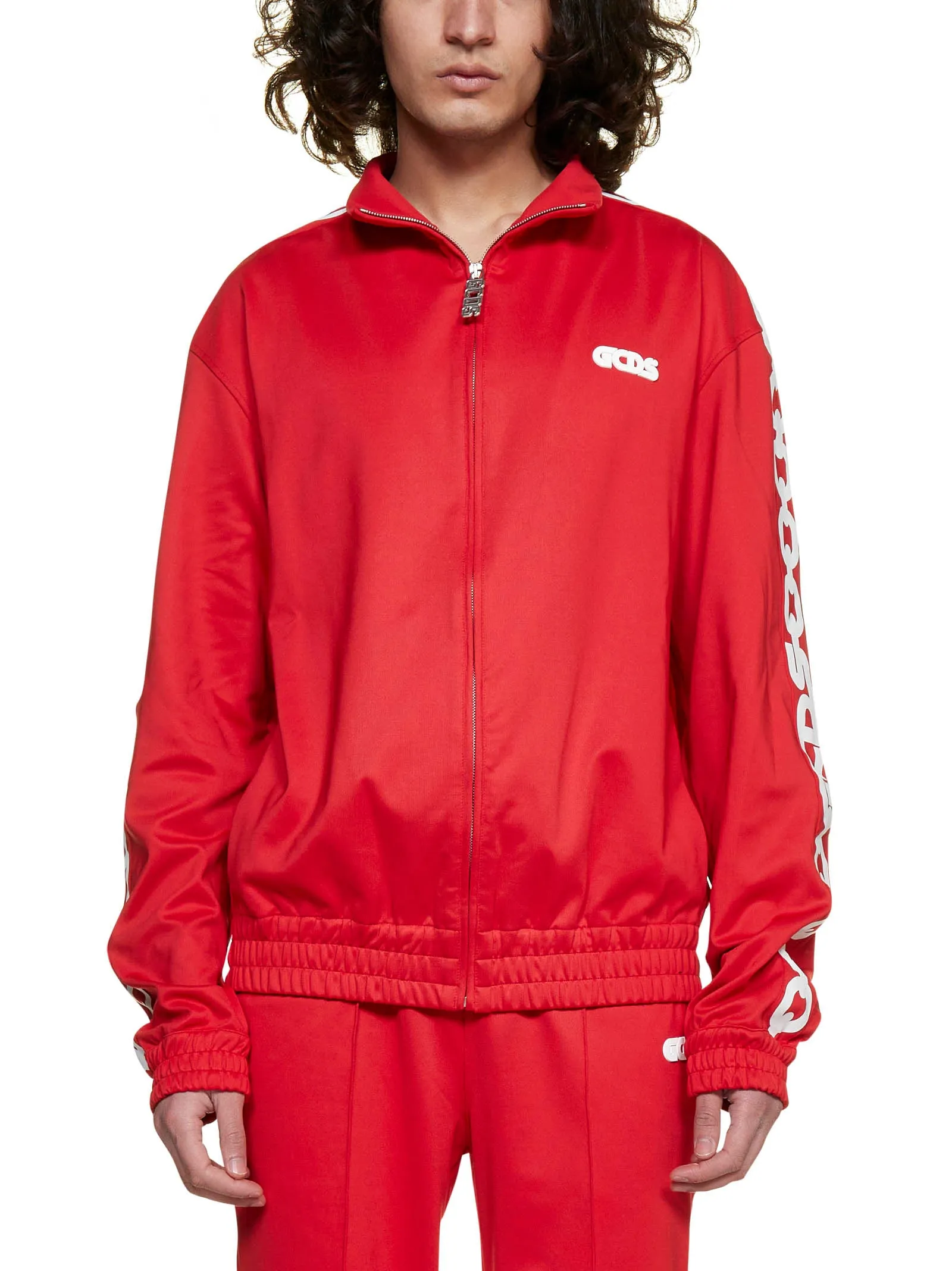 GCDS Logo Printed Funnel Neck Zipped Jacket