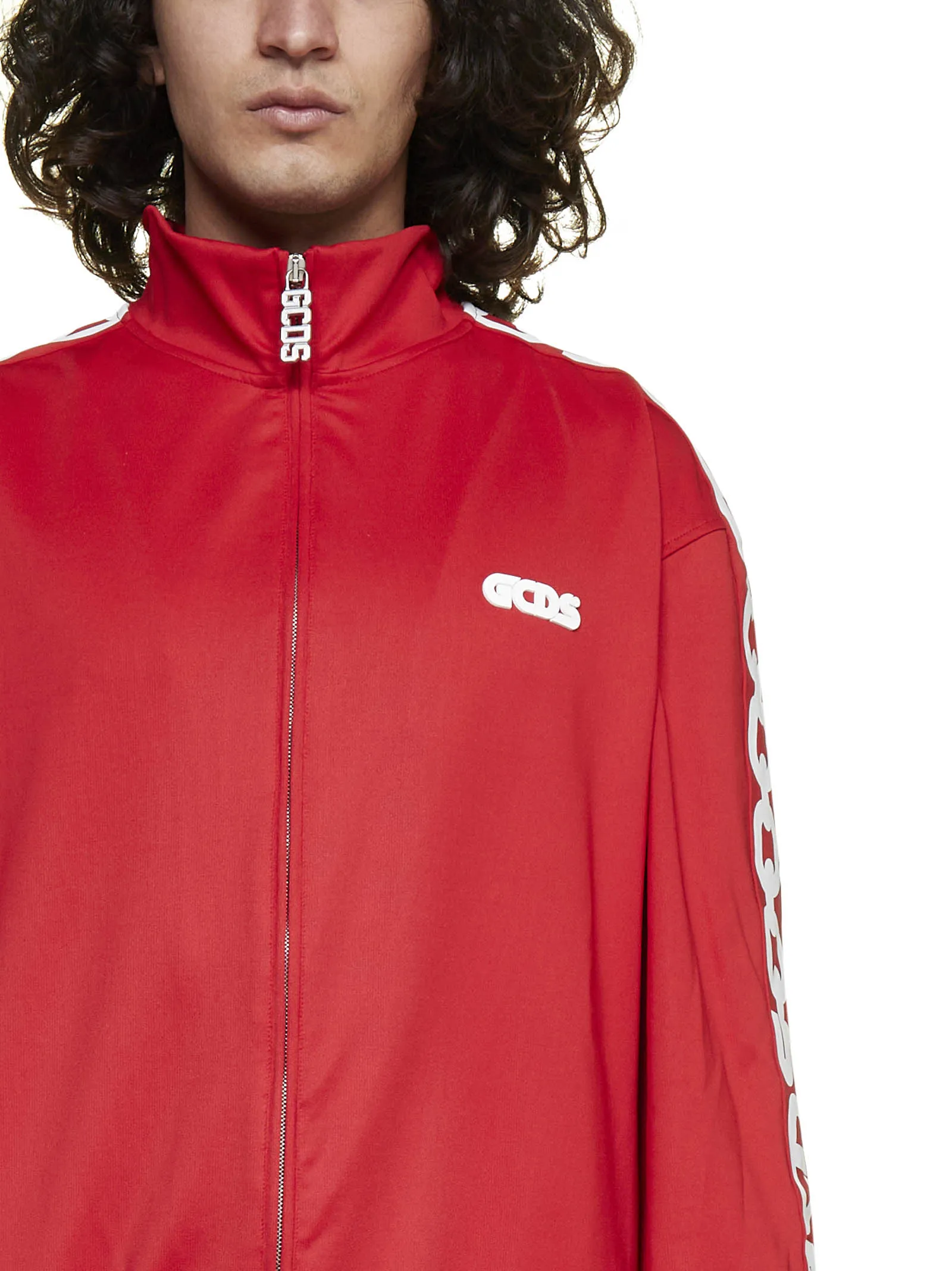GCDS Logo Printed Funnel Neck Zipped Jacket