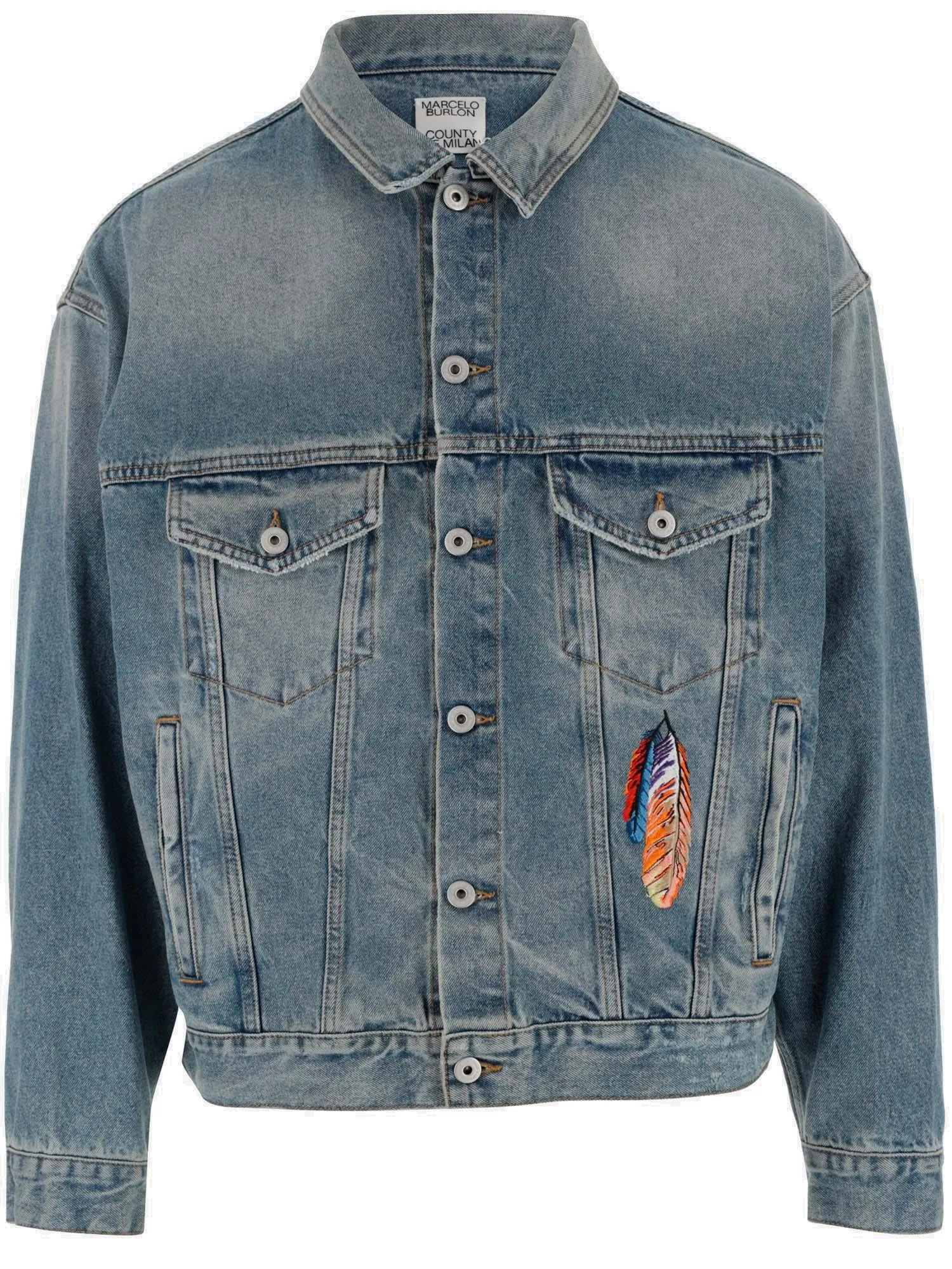 Marcelo Burlon County Of Milan Distressed Buttoned Denim Jacket