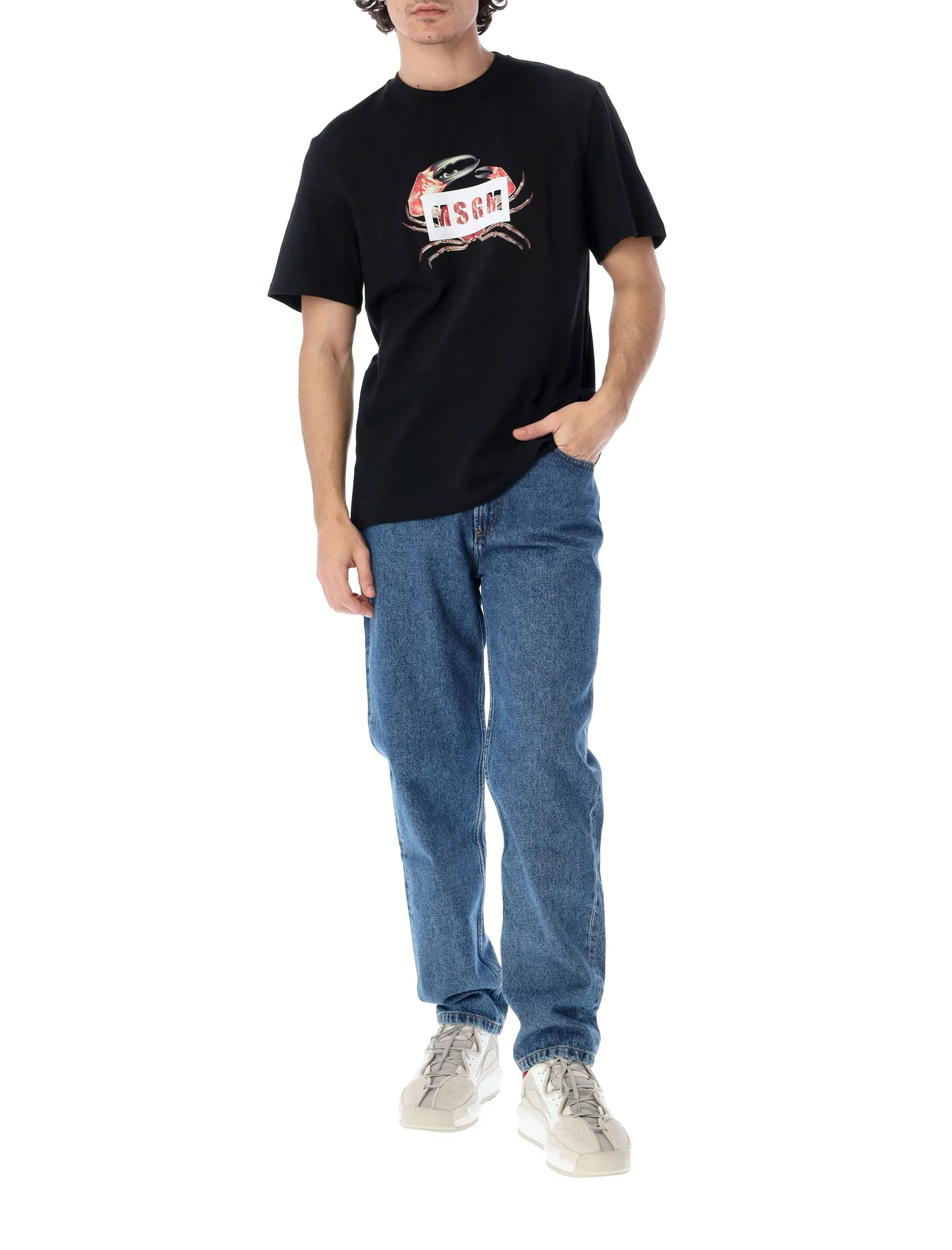 MSGM Crab Logo Printed Crewneck T-Shirt