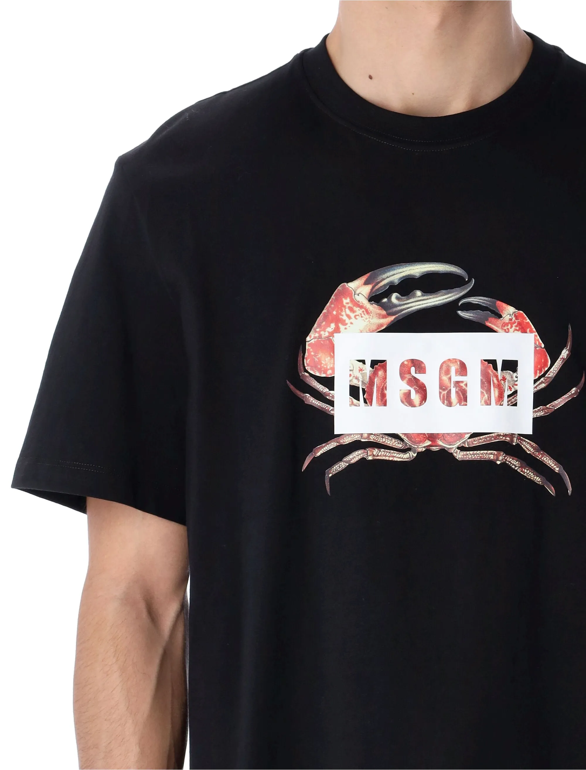 MSGM Crab Logo Printed Crewneck T-Shirt