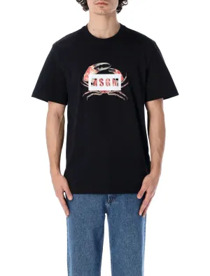 MSGM Crab Logo Printed Crewneck T-Shirt