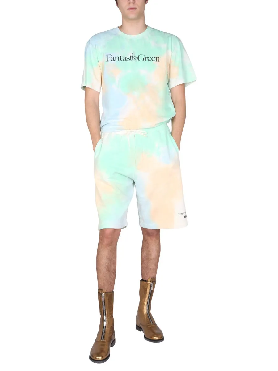 MSGM Fantastic Green Tie Dye Bermuda Shorts