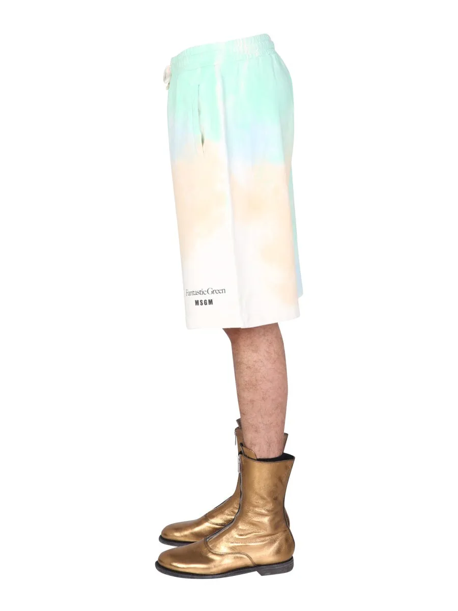 MSGM Fantastic Green Tie Dye Bermuda Shorts