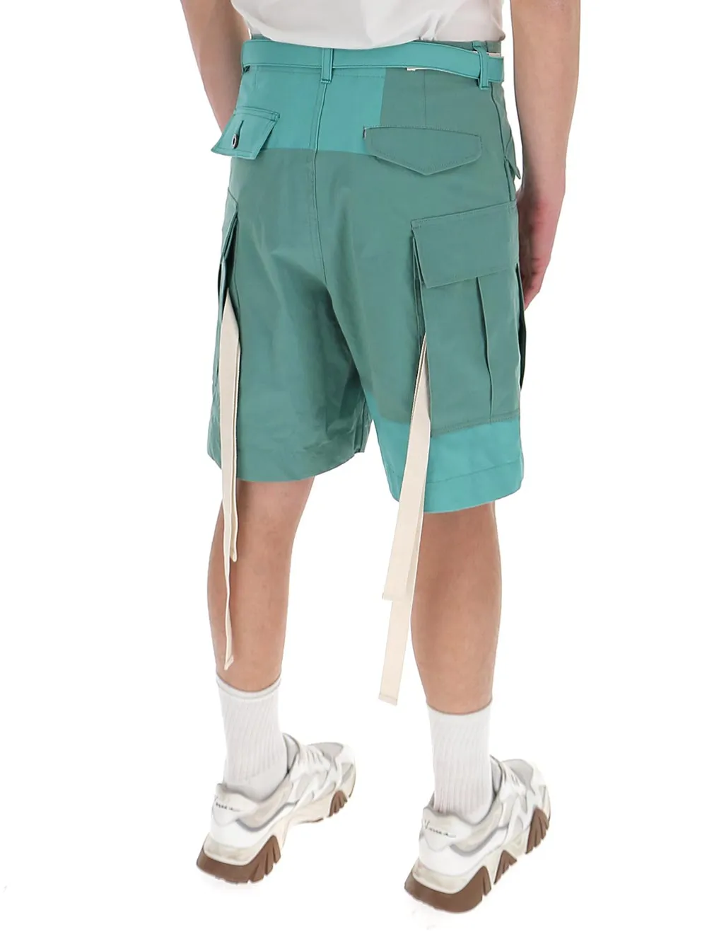 Sacai Belted Tonal Patchwork Shorts