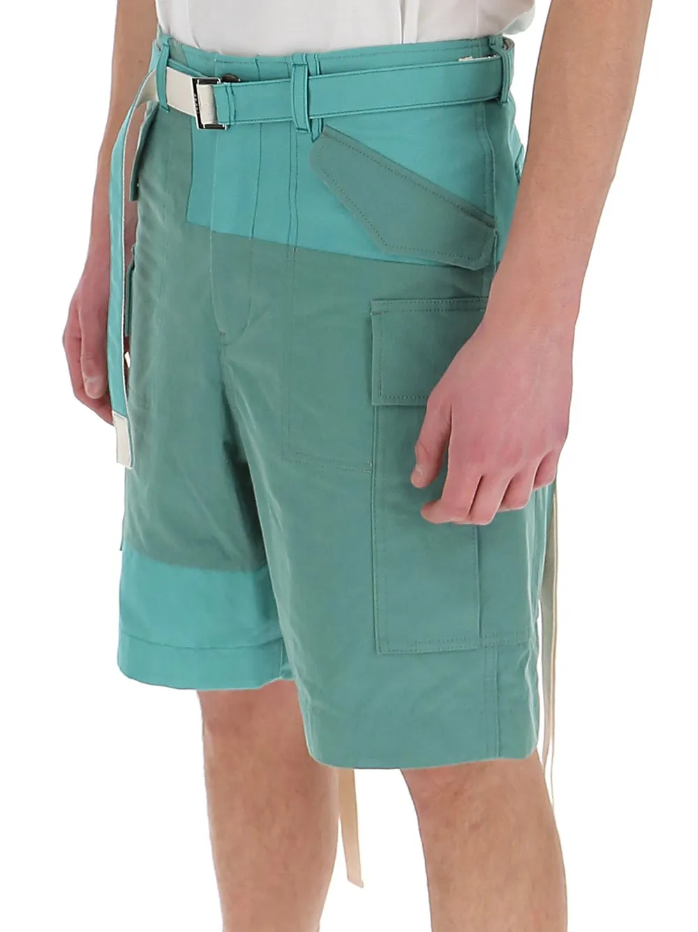 Sacai Belted Tonal Patchwork Shorts