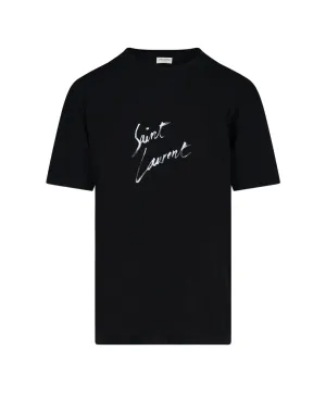Saint Laurent Logo Printed Crewneck T-Shirt