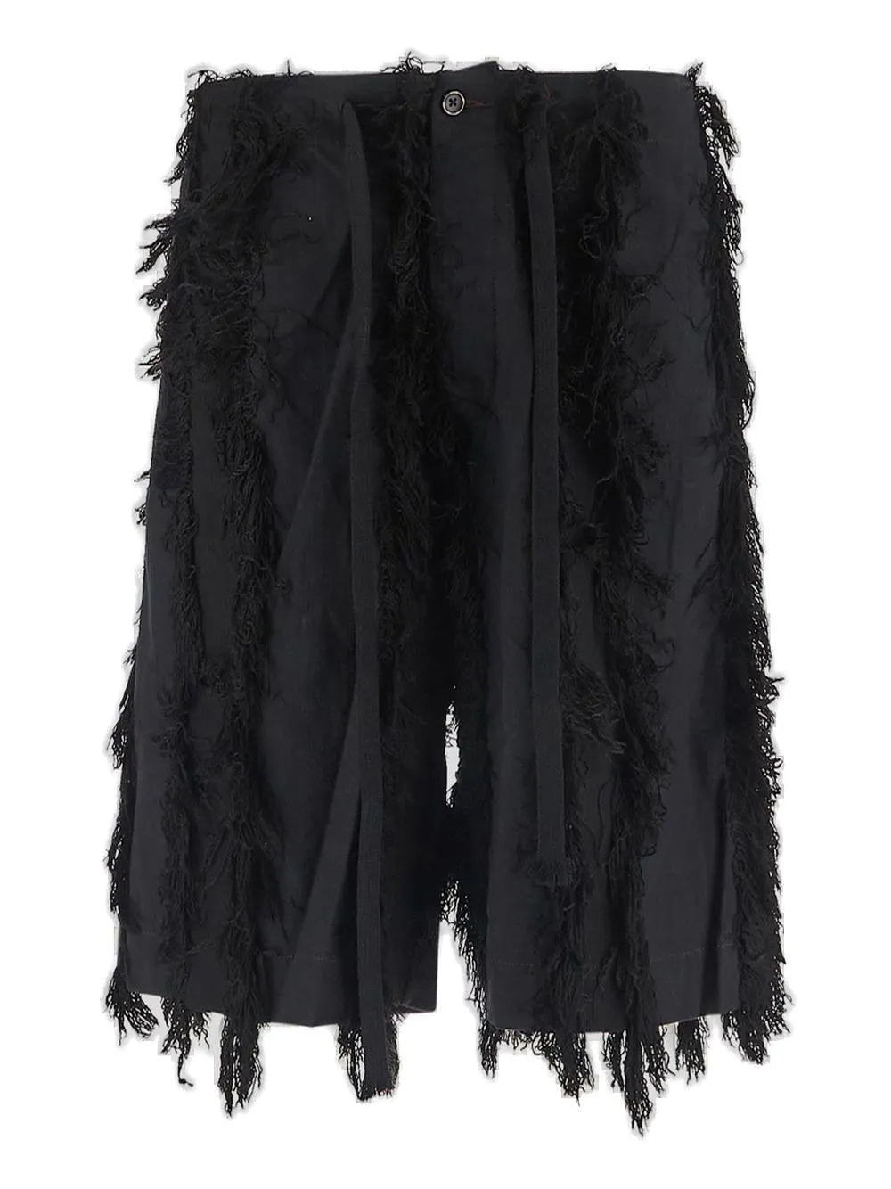Uma Wang Frayed-Detail Straight Leg Shorts