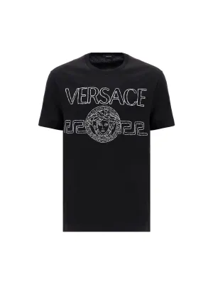 Versace Logo Embroidered Round-Neck T-Shirt
